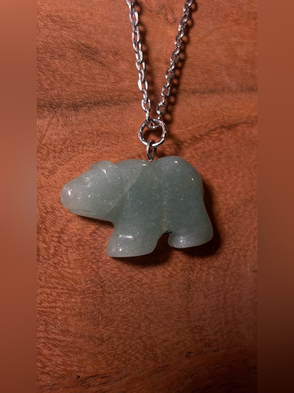 Green Aventurine Bear Hand-Carved Pendant Necklace Long - Picture 13 of 15